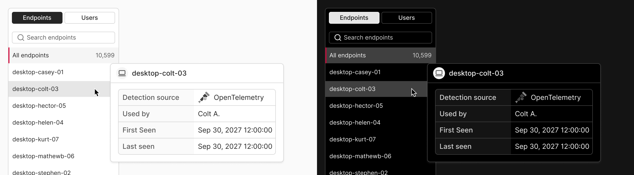 Agent detail and monitoring view